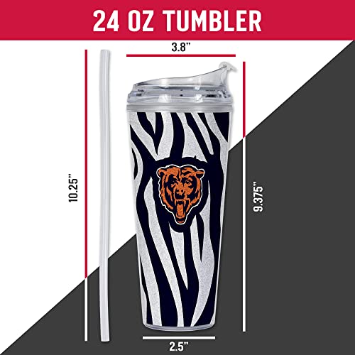Image of Rico Industries NFL Football Glitter 24oz Acrylic Glitter Tumbler with Hinged Lid, Officially Licensed Double Wall Tumbler with Straw