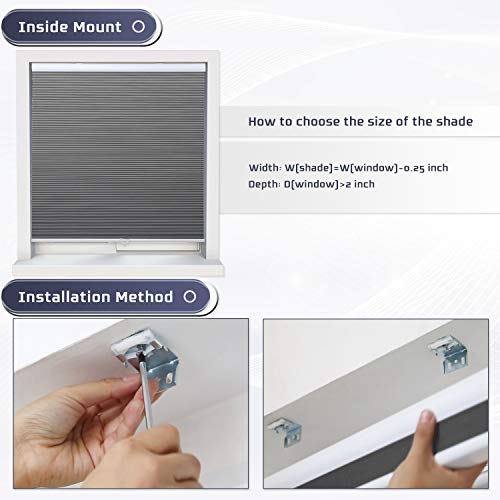 Cellular Shades Blackout Blinds Cordless Honeycomb Window Shades For Bedroom, Blinds For Window And Door, Home And Office, Grey, 24" W X 64" H #TOP4