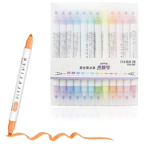 12 Pastel Highlighter Pens Set with Dual Tips Cover