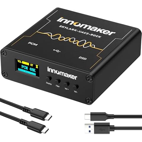 innomaker HiFi USB DAC/Headphone-Amplifier with 3.5mm and XRL Outputs, ES9038Q2M High Resolution up to PCM 32Bit/768kHz or DSD256, Audio Spectrum FFT Display, USB Audio Interface for PC/Laptops/SBC Cover