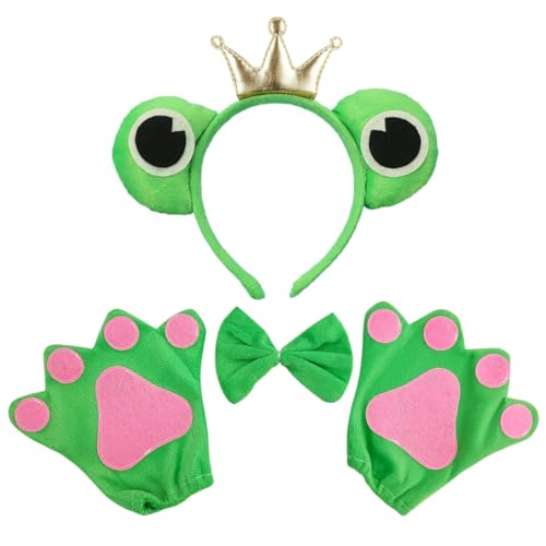O-Kinee Diadema de Rana Set con Guantes y Pajarita, Diadema para el Pelo orona Rana,Rana príncipe Diadema, Diadema de Rana para Disfraz para Carnaval, Disfraz Rana niña para Cosplay de Animales