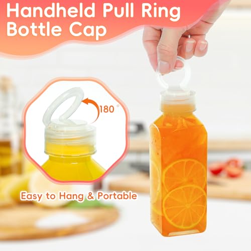 Saftflaschen Mit Kappen, 6 Stück 350ml Kunststoff-Saftflaschen, Transparente Flaschen mit Manipulationssicheren Kappen, Wiederverwendbare Saftbehälter Zum Entsaften für Entsaften, Smoothie, Trinken