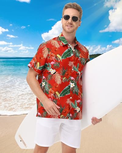 FISHEAL Men's Hawaiian Shirt Short Sleeves, Casual Hawaii Button Down Beach Tropical Shirts for Mens Summer Trip Vacation4