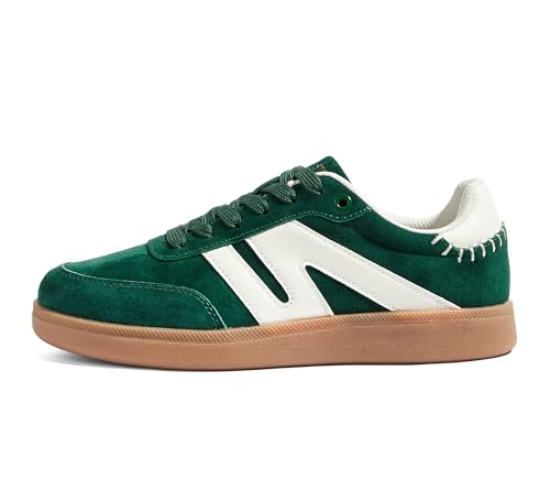 Image of LUCKY STEP Women Retro Gum Sole Fashion Sneakers | Genuine Leather Classic Tennis Skate Walking Shoes Anti Slip Trainers