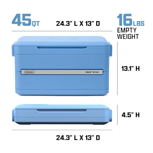 Coleman Snap 'N Go Collapsible Hard Cooler, Blue Sky, 45-Quart | Collapsible Hard Cooler, Holds 76 Cans, 55 Hours Cold, Quick Setup, Waterproof Removable Liner, Easy Storage - image 9