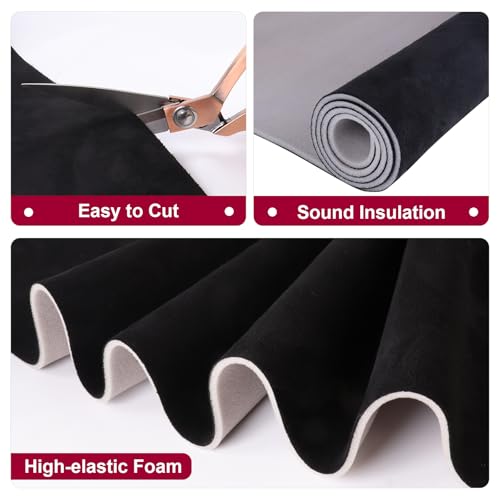 Car Elements Suede Headliner Fabric with Foam Backing 60" W×120" L Auto Suede Headliner Material for Car Truck RV SUV Boat Home Roof Interior Replacement Fabric, Black