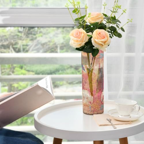 Vase à fleurs plastique rose design dégradé doré hauteur 30cm pour maison - 7