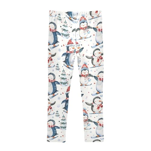 Girls' Athletic Leggings Ankle Length Yoga Dance Pants Kids Teen 4T Watercolor Penguin Snowman2