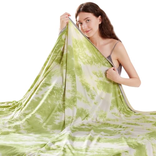 Image of Guohaoi Cooling Throw Blanket for Hot Sleepers, Full Size 60''x90'' Lightweight Breathable Summer Bed Blanket for Couch, Arc-Chill Q-Max >0.5 Cool Fiber,Lightweight Tie Dye Blanket Light Green