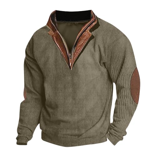 Fall Sweaters Mens Quarter Zip Mock Neck Vintage Lightweight Pullover Long Sleeve Military Texture Knit Loose Sweater