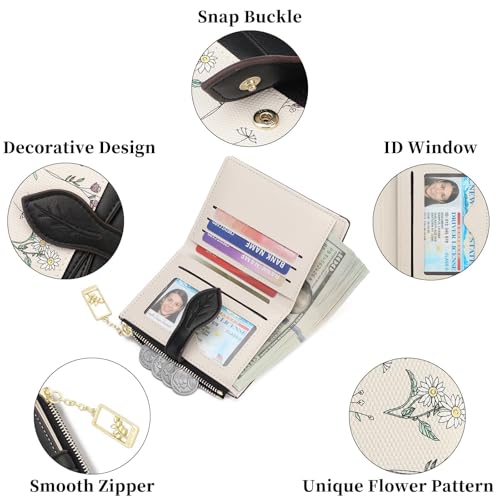 Image of GAEKEAO Small Wallets for Women RFID Blocking Bifold Floral Vegan Leather Wallet Card Holder with Zipper Pocket ID Window