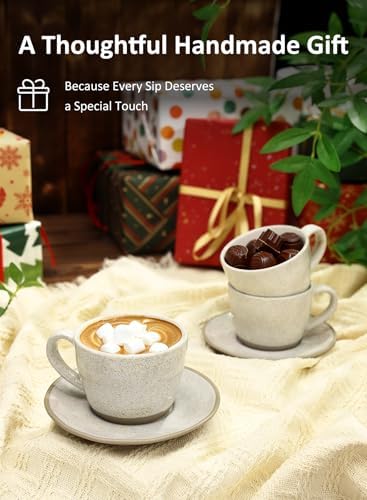 Yedio Stoneware Espresso Cups with Saucers - Thumbnail 2