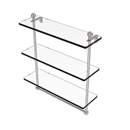 Allied Brass Ma-5/16Tb Mambo Collection 16 Inch Triple Tiered Integrated Towel Bar Glass Shelf, Satin Nickel #TOP7