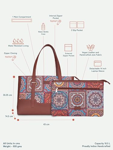 Image of ZOUK Handcrafted Vegan Leather Travel Tote Bag for Women with Multiple Compartments | Spacious Water-Resistant Shoulder Bag for Travel, Vacation, Day Trips |