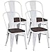 COSTWAY Lot 4 Chaises Salle à Manger Empilable de Style Industriel en Acier Convient pour Bistrot,Cuisine,Bar,Café, Jardin,Balcon 43 x 53 x 84 CM (L x l x H) Charge Max. 125kg (Blanc)