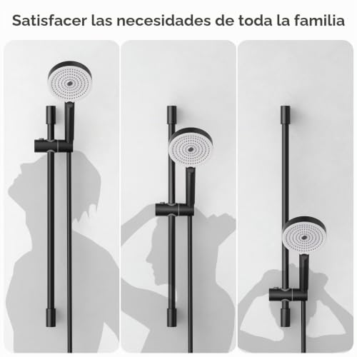 Miniatura 2 de Auralum Barra De Ducha 65cm De Acero Inoxidable, Columna Sin Grifo Con Soporte De Alcachofa Ducha 360 Giratorio Ajustable, Compatible Con Agujeros Existentes De Montaje Negro