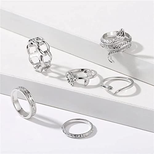 Stackable Rings Set - 5 pcs Silver Band Ring Set