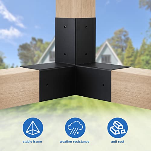 Loyesm Pergola Brackets 4X4Inch,4Pack 3-Way Woodworks Corner Pergola Kit With Screws For 4X4 Wooden Beams, Diy Elevated Wood Stand Kit For Pergolas, Gazebos, Sheds #TOP3