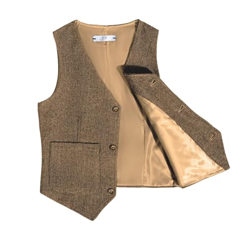 Boys Vest Vintage Tweed Toddler Little Kids Waistcoat with Pocket Sleeveless Slim Fit Casual Vest Outfit2