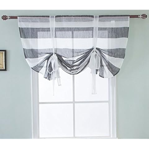 ZebraSmile Stripe Pattern Transparent Roman Curtain Lifable Curtain Rod Pocket Semi Sheer Kitchen Roman Window Curtain, 47(W) X47(H) in, Gray Cover