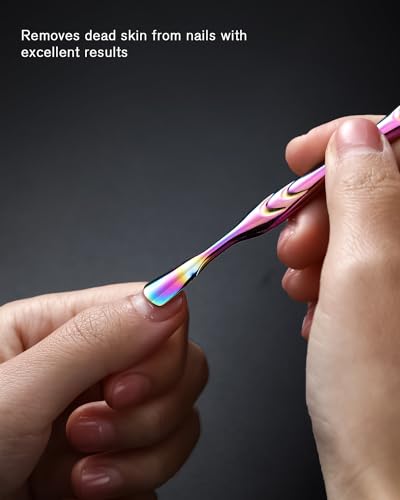 image for FERYES Cuticle Pusher with Fork, 2-in-1 Cuticle Trimmer Nail Care Tool