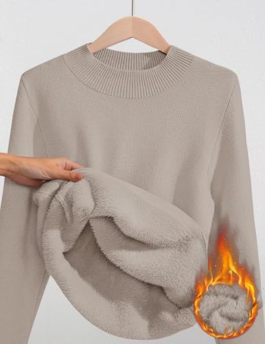 Zesica Women'S Fleece Sherpa Lined Sweater Winter Thermal Shirts 2024 Long Sleeve Mock Neck Slim Fitted Pullover Tops,Oats,Medium thumb #3
