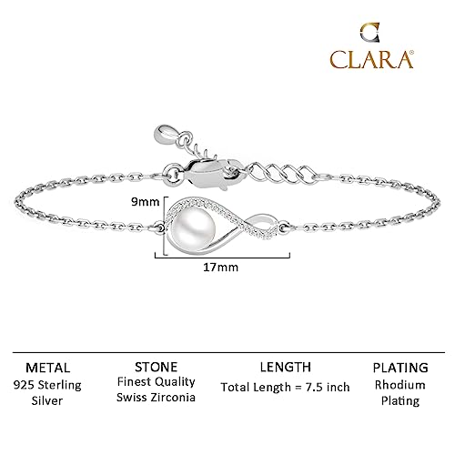 Image of Clara 925 Sterling Silver Real Pearl Pendant Earrings Chain Bracelet Ring | Platinum Plated, Swiss Zirconia | Gift for Women & Girls