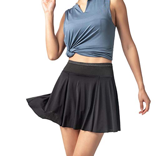 WAZA Falda Deportiva para Mujer Falda para Correr 2 en 1 Skorts de Tenis Golf Pantalones Cortos Ligero Transpirable Secado Rápido para Running Entrenamiento Fitness (Negro, M)