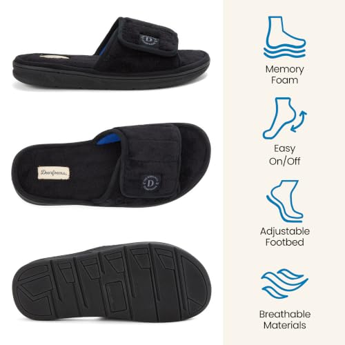 Image of Dearfoams Men's Adjustable Indoor /Outdoor Memory Foam Machine Washable Summer Slide Slipper