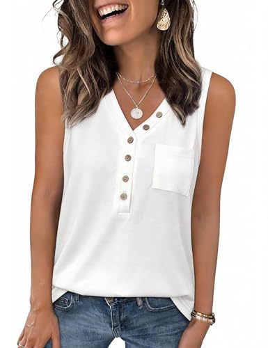 Aottori Camiseta Mujer sin Mangas para Verano Botones Frontales Cuello en V