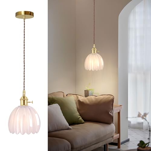 Image of Mikeru Vintage Industrial Style Dining Room Pendant Light, Brass Glass Pendant Light, Medieval Style Living Room Bedroom Light Fixture