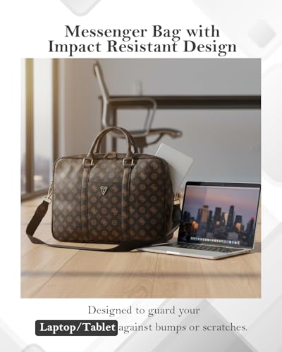 Image of CG MOBILE GUESS 15-Inch Laptop Messenger Bag [Official Licensed], PU Leather with 4G Print, Zipper Handle, Strap & Triangle Logo, Protective Laptop /MacBook Carrying & Crossbody Bag