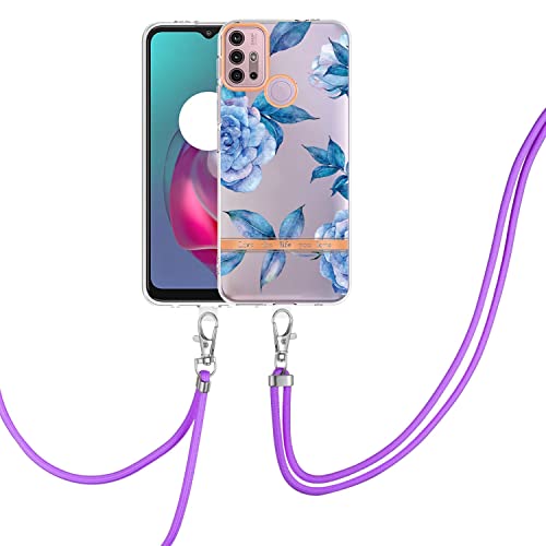 Capa para Motorola Moto G10/G20/G30/G10 Power, Estojo Mulher Garota Flores Estojo de Cordão Alça de