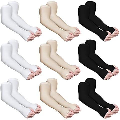 Janmercy 9 Pairs Elder Skin Protector Sleeves Thin Skin Arm Sleeve Bruise Protective from Abrasions Tear Sun Exposure Compression Bruising Arm Protection Sleeve for Men Women Cover