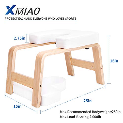 XMIAO Yoga Headstand Bench, Multifunctional Yoga Inversion Chair with Solid Wood Frame,Yoga Headstand Stool Idea for Workout, Fitness and Gym Relieve Fatigue and Body Building (White)