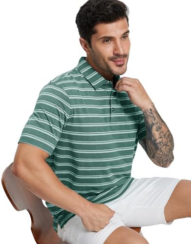 M MAELREG Golf Polos for Men Dry Fit Moisture Wicking Cooling Striped Work Casual Mens Collared Shirts Short Sleeve — view 4