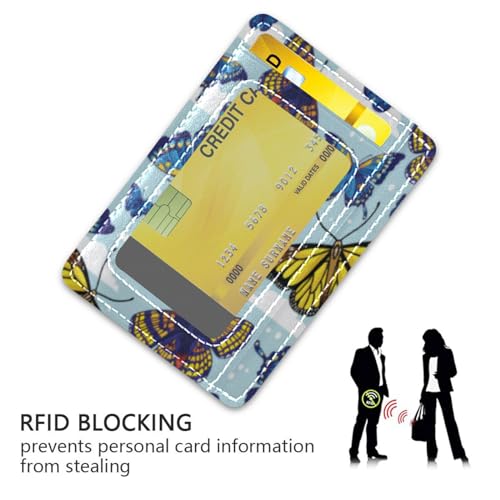 Front Pocket Minimalist Leather Slim Wallet Credit Card Holder Blue Butterfly for Men & Women3