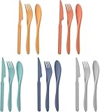 Sinen Knives Spoons and Forks Set, Wheat Straw Cutlery Set, Reusable Flatware Set for 5, Utensils for Party, Travel, Work, Picnic, Camping or Daily Use