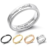 MMXX Anillos de 2MM/4MM/8MM Acero Inoxidable Personalizados Grabado Personalizado Nombre Fecha Anillos de Boda Sencillos Anillo de Promesa de Alto Brillo para Mujeres Hombres -4mm Plata