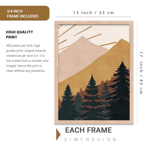 Image of kotart Boho Mountain View Framed Painting | Big Aesthetic Nature Inspired Framed Paintings for Living Room Bedroom Wall Decor Set Of 3 (13X17 inch)
