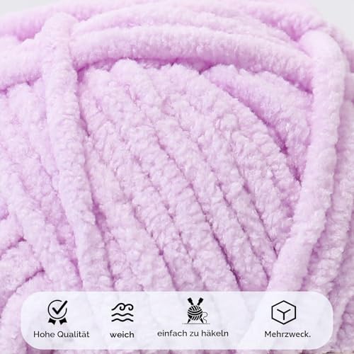 Chenille-Garn Set: 3x50g flauschige Wolle, inkl. 5mm Häkelnadel & Zubehör – Bild 3