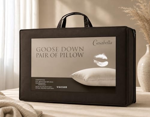 Image of Casabella Pillows - Pillows 4 Pack - Goose Feather & Down Pillow - Prime Quality Neck Pillow, Back Support - 100% Cotton Shell, Hypoallergenic, Medium & Soft Firmness (48x74cm)