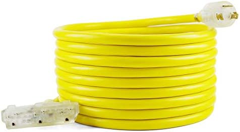 ACKING 25ft Power Equipment Nema L5-30P to Three 5-15R Generator Extension Cord ，3 Prong 10 Gauge Flexible Generator Cable ，30Amp 125Volt Weather Resistant Generator Power Outlet Cord up to 3750 Watts