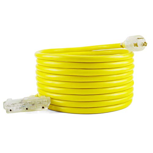 Acking 25Ft Power Equipment Nema L5-30P To Three 5-15R Generator Extension Cord ，3 Prong 10 Gauge Flexible Generator Cable ，30Amp 125Volt Weather Resistant Generator Power Outlet Cord Up To 3750 Watts #TOP2