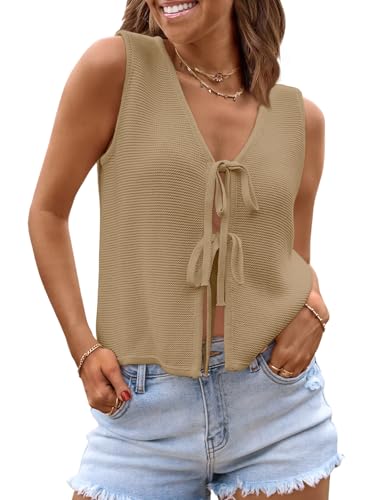 Image of LILLUSORY Womens Tie Front Tops Vacation Sweater Vest | Bohemian Style, Beach Resort Wear, Concert Western Outfits, Crochet Tops, Vacation Outfits, Cute Y2k Sleeveless 2026