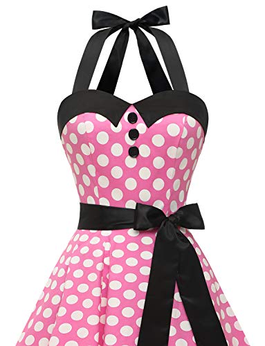 Dressystar Vintage Polka Dot Retro Cocktail Prom Dresses 50'S 60'S Rockabilly Bandage Pink White Dot M #TOP5