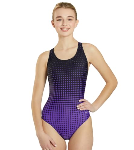 Sporti Women's Athletic Wide Strap One Piece Swimsuit - Purple/Black - 42