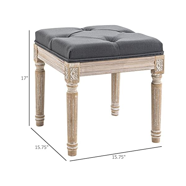 Homcom 16 vintage ottoman tufted foot stool with upholstered seat rustic wood legs for bedroom living room gray  urban country home decor