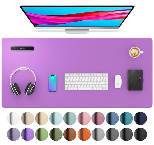 Image of Leather Desk Pad Protector, Mouse Pad, Office Mat, Non-Slip PU Leather Blotter, Laptop Pad, Waterproof Writing Pad for Office and Home (36 inch x 17 inch, Iris Violet)