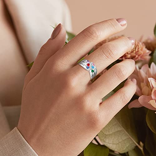 925 Sterling Silver for Women, Promise Ring for Her, Birthstones Rings for Women, Custom Mother Rings Jewelry Gift for Wife Mother as Birthday Mother's Day Gifts4